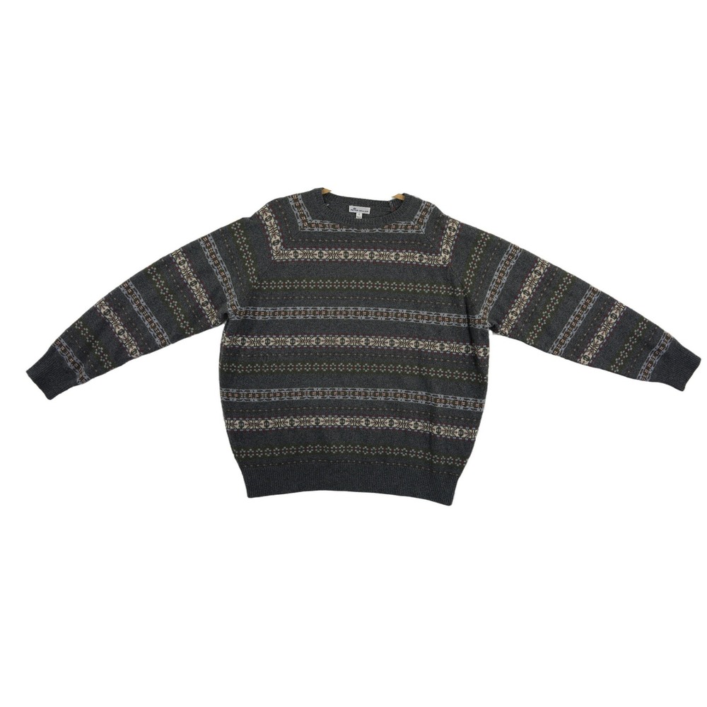 Peter Millar Sweater Mens Size XL Gray Fair Isle Wool Blend Crewneck Knit Y2K